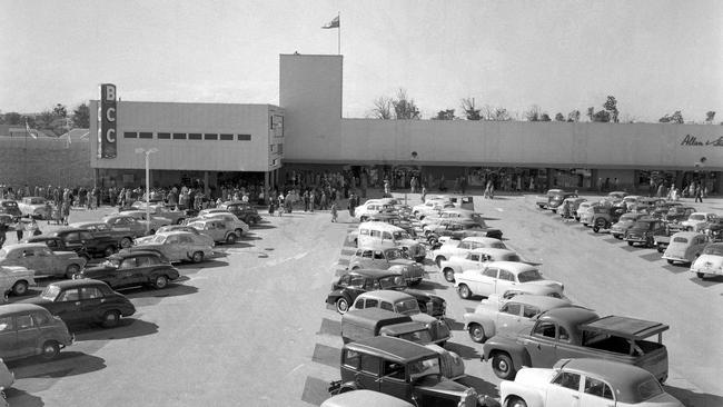 1957: “Shopping ease for shoppers at the opening of Allan and Stark Ltd's drive-in shopping centre at Chermside — the first of its kind in Australia. The drive-in shopping centre will do much to relieve congestion in the city proper.” Picture: Bob Millar/The Courier-Mail Photo Archive