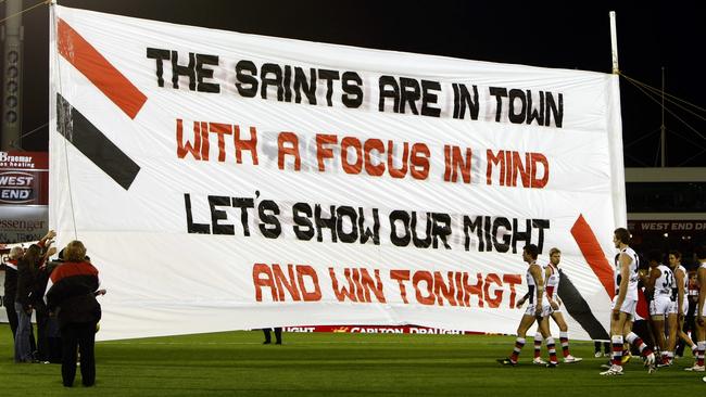 The St Kilda banner with the word tonight spelt incorrectly in 2012.