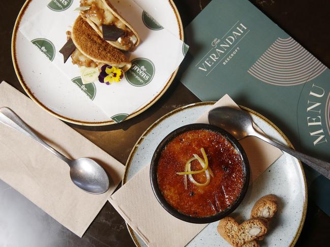 Battle of the desserts: (L-R) Biscoff Dessert Taco from The Greens North Sydney and the Cinnamon Creme Brulee from The Verandah Beecroft. Picture: John Appleyard