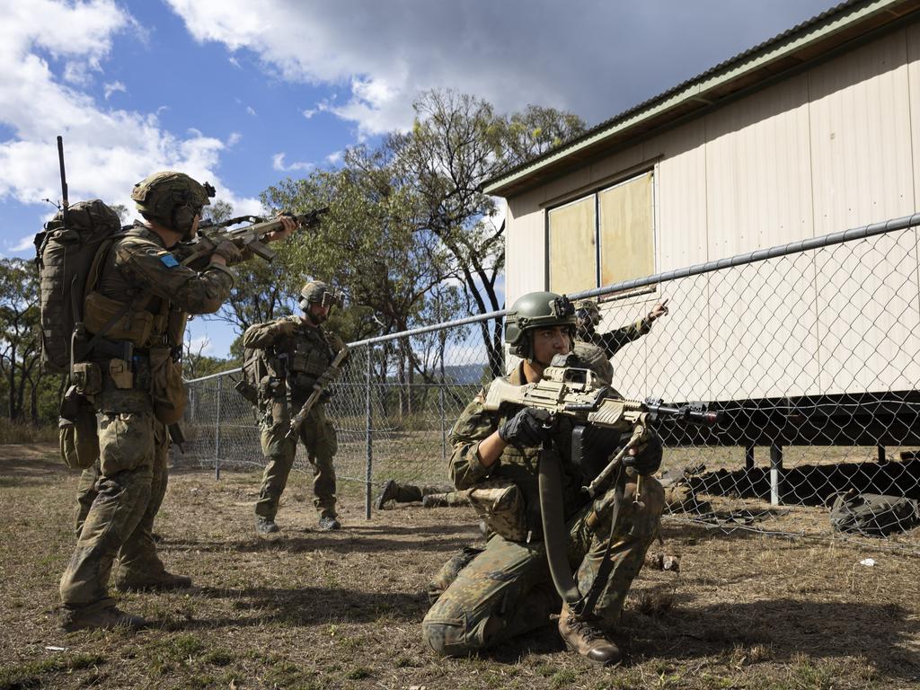 German Army Paratroopers during a clearance of Line Creek Junction on Exercise Talisman Sabre 2023 at Townsville Field Training Area, Queensland. PHOTO: LCPL Riley Blennerhassett