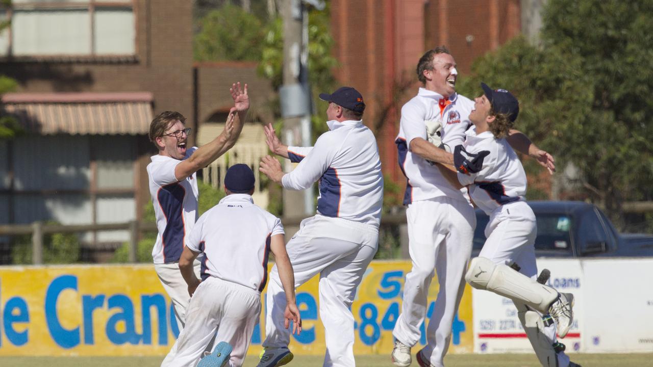 Collendina bowler Andrew Higgins, who made the top 20 of the BPCA’s best bowlers of the past 10 seasons, celebrates a wicket in the BPCA grand final against Barwon Heads in March, 2017. Picture: Cormac Hanrahan