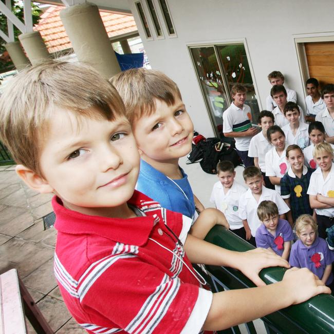 Twin brothers (L-R) Jacob Hall and Harrison Hall 5 with the other 20 pairs of twins.