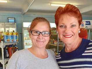 BACKING BUSINESSES: Katie Dawes, the daughter of Grandma's Groceries and Coffee Shop owner Susan Bruce, with Senator Pauline Hanson. Picture: Contributed