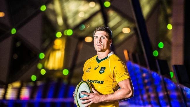 Sean McMahon of the Wallabies outside AAMI Park in Melbourne.