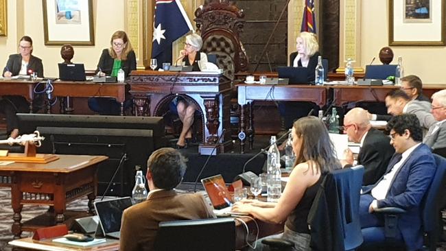 Elected members listen to Cr Anne Moran at the Adelaide Town Hall. Picture: Colin James