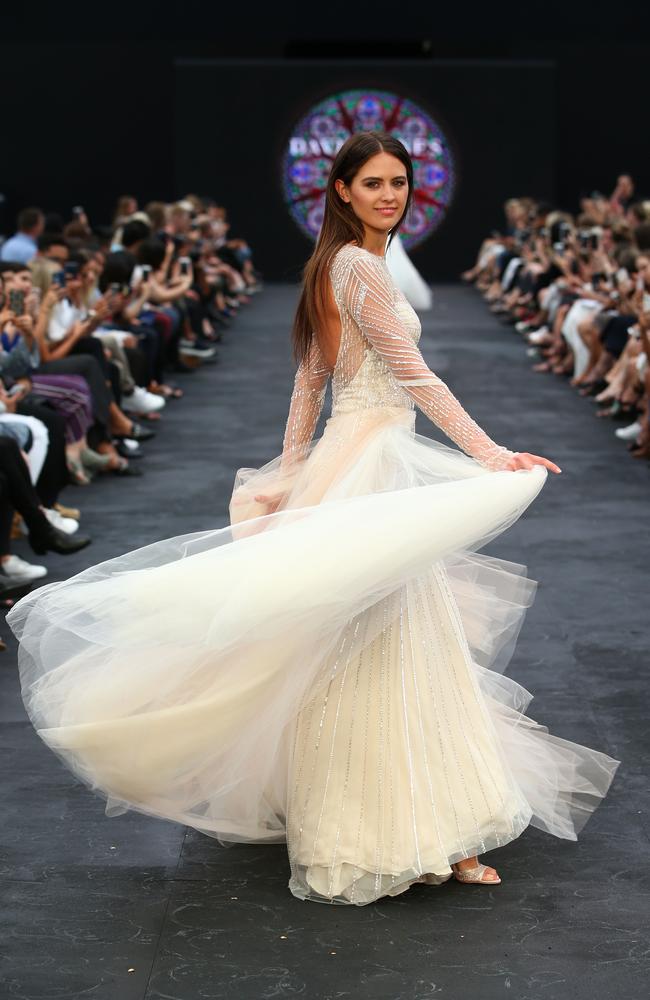 Jesinta Franklin models a wedding dress. Picture: Mark Nolan/Getty Images