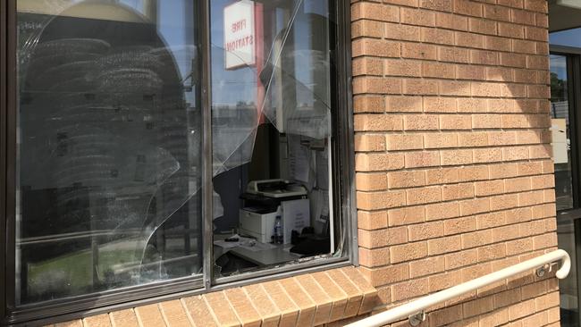 Thieves allegedly smashed a window to gain entry into Bankstown Fire Station. Picture: Antony Field