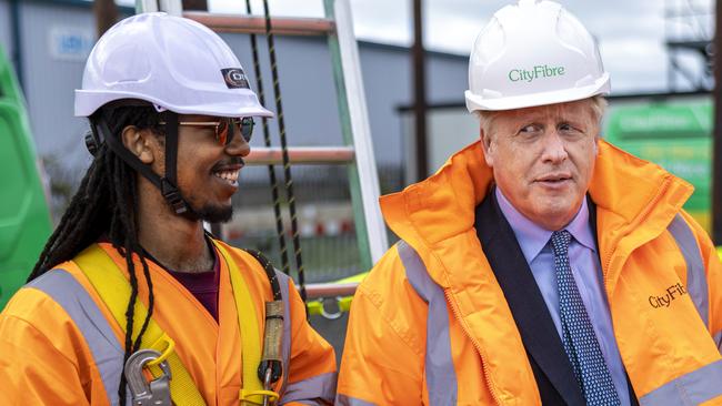 British Prime Minister Boris Johnson, right, during a visit to Stockton-on-Tees, England. Picture: Getty Images.