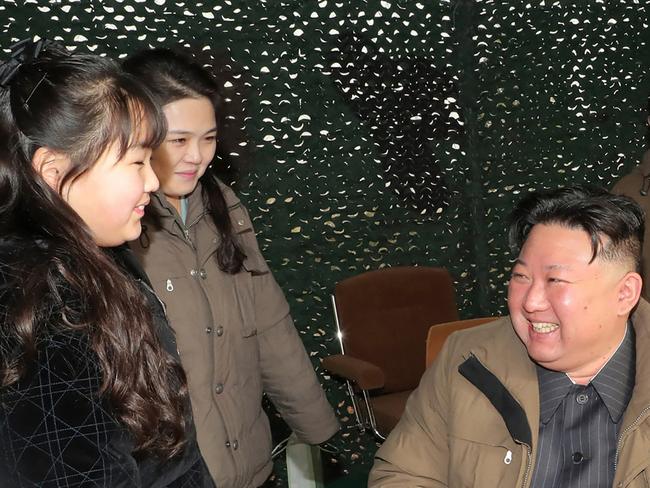 Kim Jong-un monitoring the test-fire of the new Hwasongpho-18 ICBM at an undisclosed location in North Korea. Picture: AFP