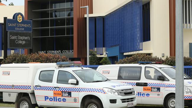 Police have set up two crime scenes at Saint Stephens College in Coomera as they investigate the source of the drugs which put seven students in hospital. Picture Glenn Hampson