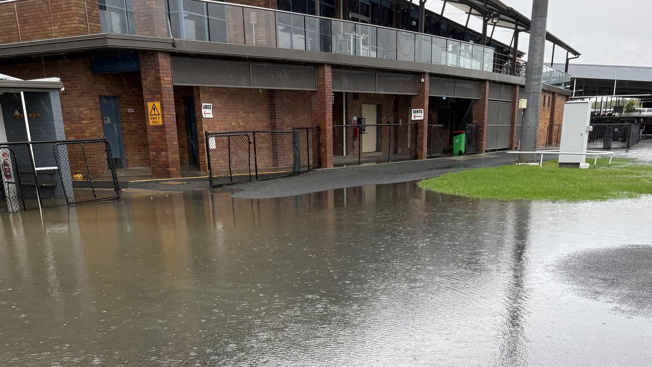 Flooding at the Albion Park Greyhound Club on Monday morning.