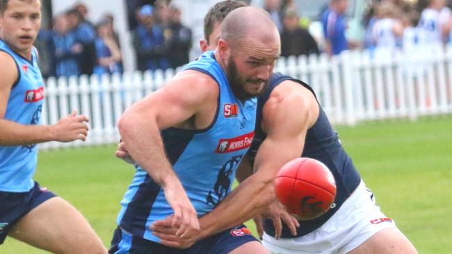 Sturt’s Zane Kirwood in action against South Adelaide at Unley Oval. Picture: Peter Nelson