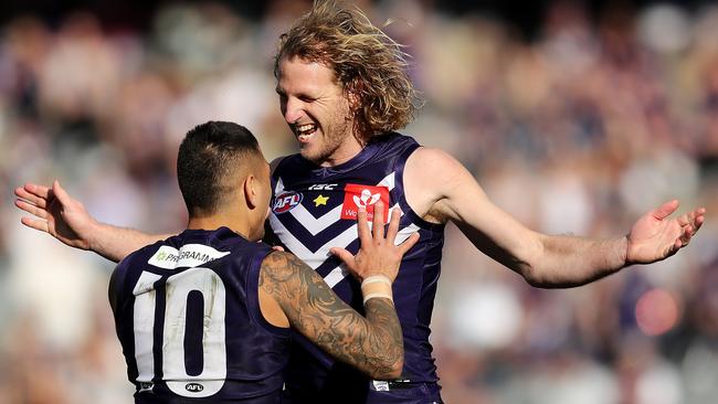 David Mundy of the Dockers celebrates after kicking a goal. Picture: Will Russell/Getty