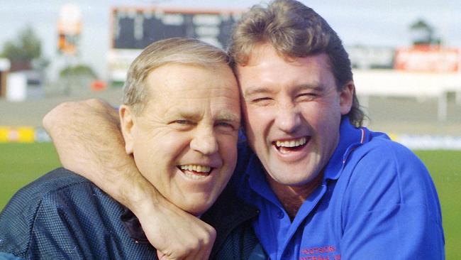 Bulldogs legends Ted Whitten and Doug Hawkins. Picture: Wayne Ludbey.