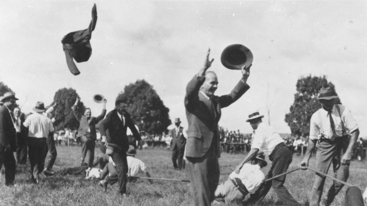 Kumbia wins the tug of war at Kingaroy on St. Patrick’s Day, 1928. A spirited moment of local rivalry and celebration. Source: Unknown