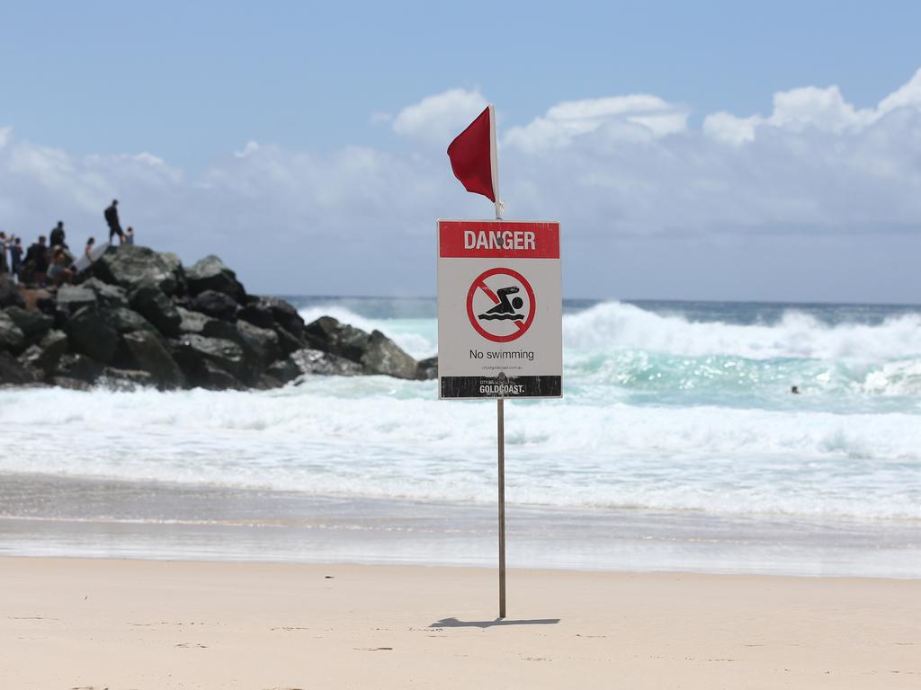 Coolangatta Beach on the southern Gold Coast is closed due to dangerous conditions yesterday. Picture: Chris Hyde/Getty Images