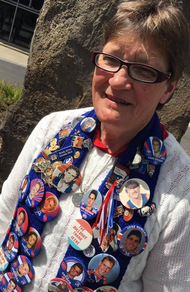 Irene Chatfield with her trademark Bulldogs scarf.