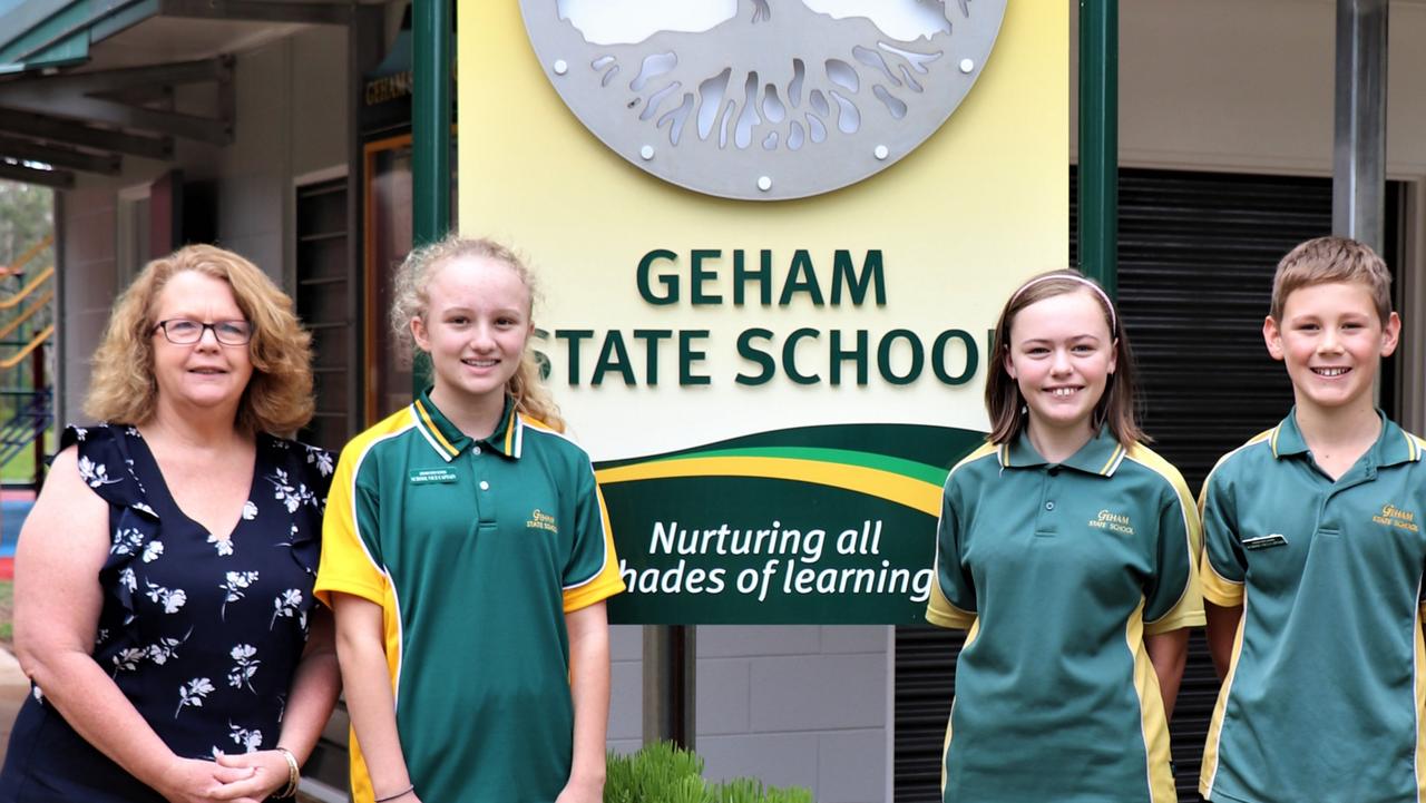 Preparing for the Geham State School 150 year celebrations are (from left) principal Shelley Tompson, Madison Fuller, Amy Widderick and Coen Somersett.