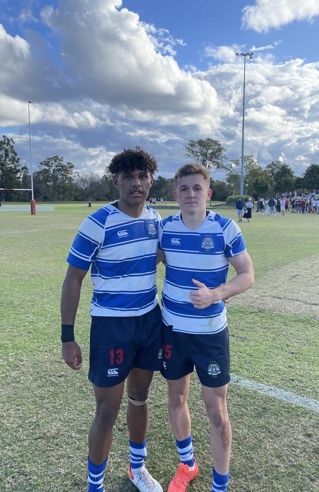 GPS First XV rugby action. Tariq Tanner (left) and Tory Bath (right).