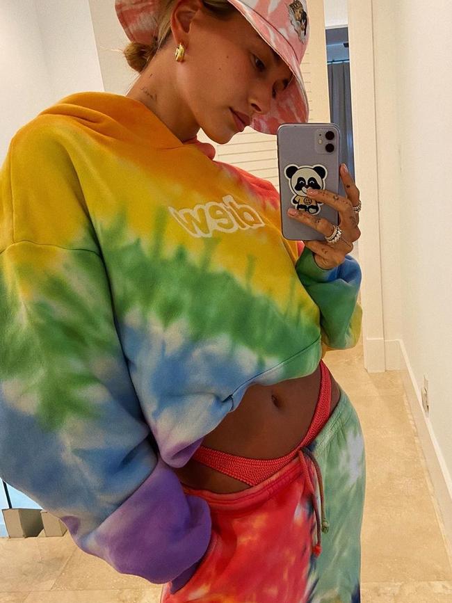 Teamed with trackies! Hailey Bieber. Picture: Instagram