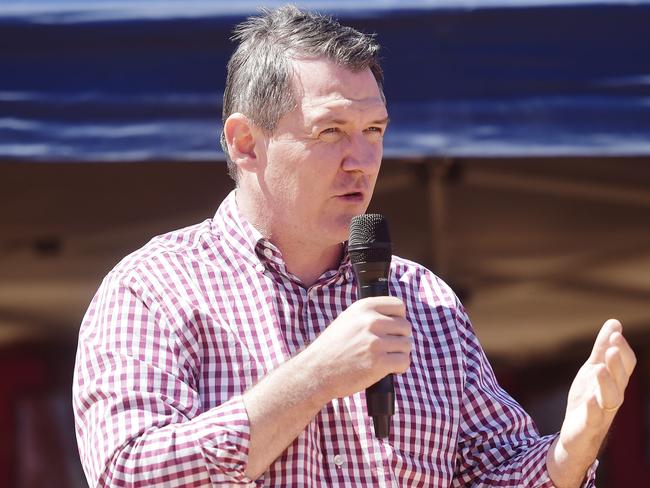 Chief Minister Michael Gunner speaks during the 90th anniversary commemoration of the Coniston Massacre at Yurrkuru on Friday, August 24, 2018. Picture: Keri Megelus