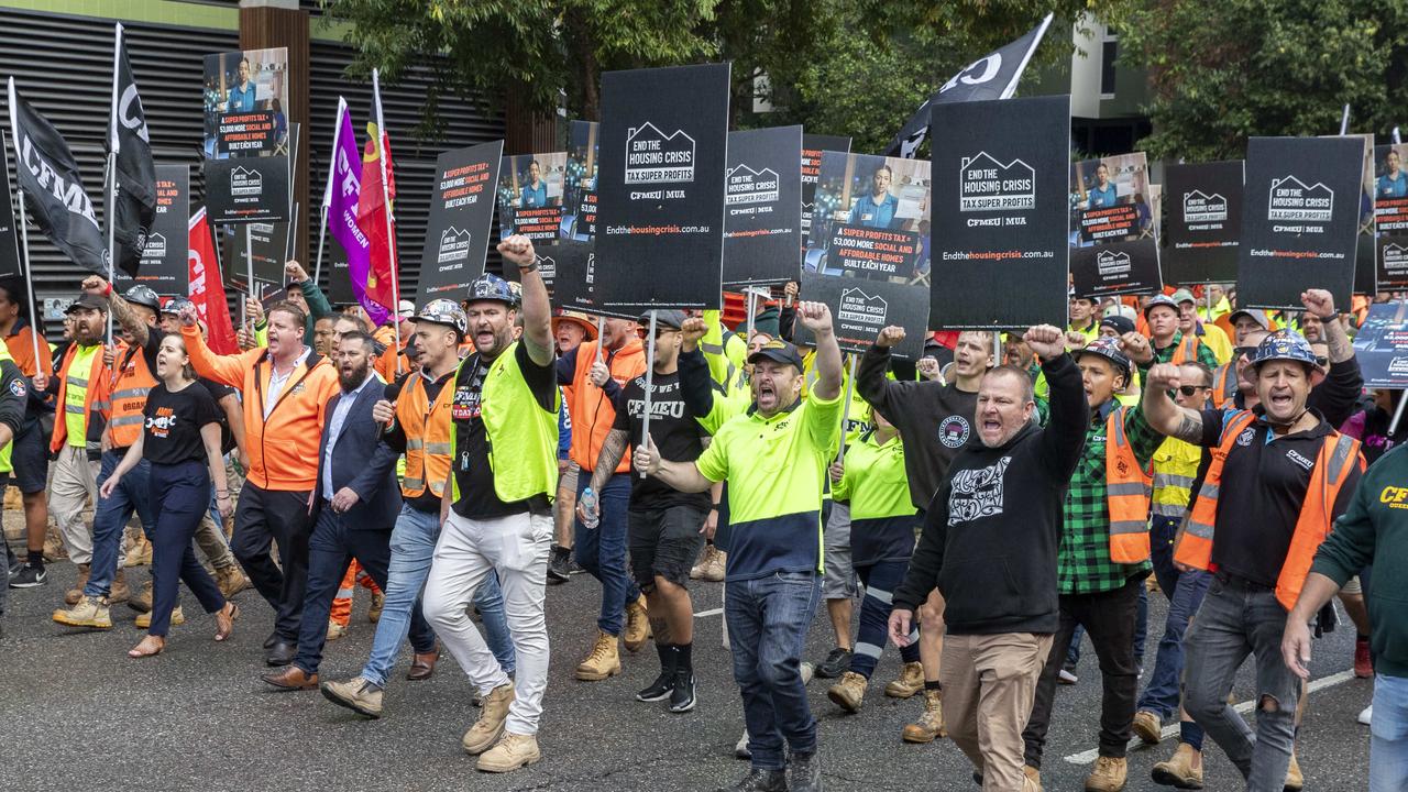 The protest is causing major traffic disruptions in the Brisbane CBD. Picture: Richard Walker