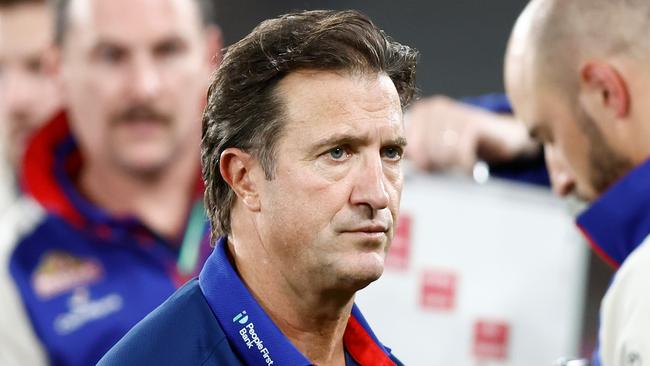 MELBOURNE, AUSTRALIA - APRIL 18: Luke Beveridge, Senior Coach of the Bulldogs looks on during the 2024 AFL Round 06 match between the St Kilda Saints and the Western Bulldogs at Marvel Stadium on April 18, 2024 in Melbourne, Australia. (Photo by Michael Willson/AFL Photos via Getty Images)