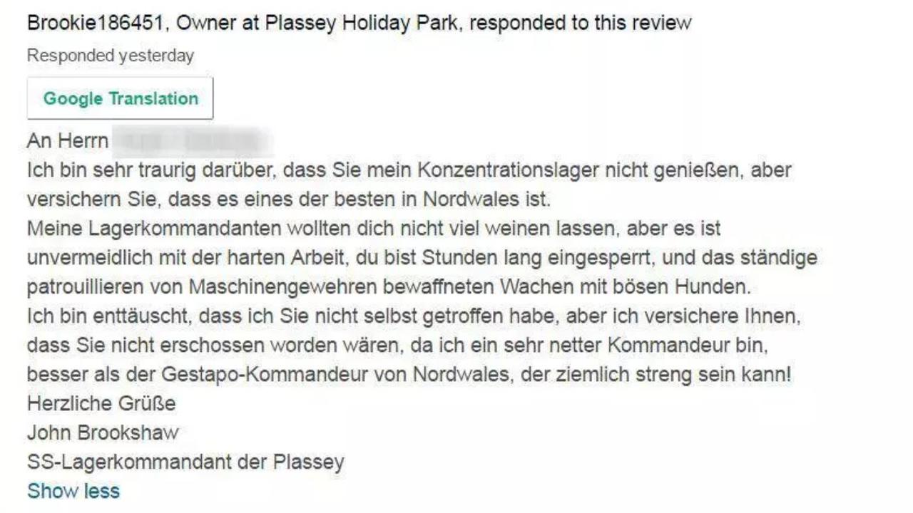 The owner's reply, in German. Picture: Daily Post