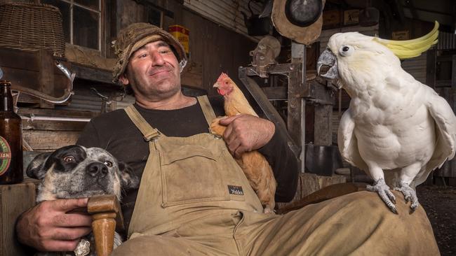 Bendigo local Paul Boromeo aka The Eccentric Bushman is an award winning artist who enjoys dressing up and being photographed with animals in country/bush environments from which Paul makes prints and postcards. Picture: Jake Nowakowski