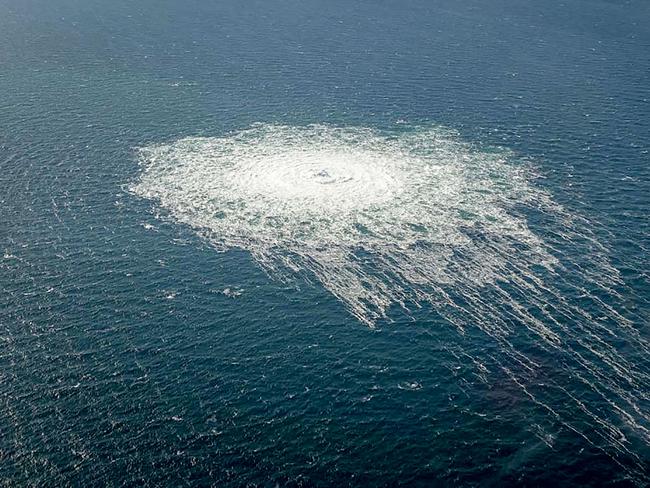 Gas leak at the Nord Stream 2 gas pipeline as it is seen from the Danish Defence's F-16. Picture: Supplied