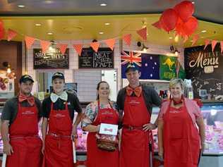 I SEE RED: The Little Butcher staff Jesse Walker, Wayde Glover, Clinton Stretton, Brenda Stretton, and Kerrie Allan. Picture: Madeline Grace