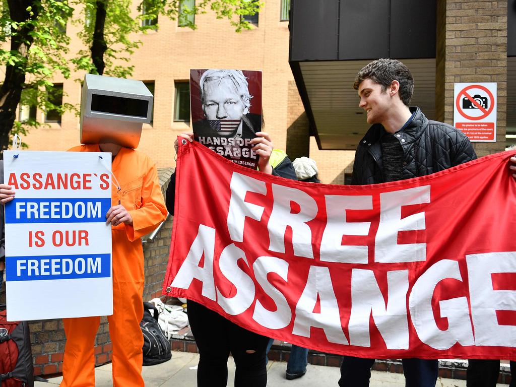 Supporters outside court in London yelled ‘free Assange!’, while others in the public gallery shouted ‘shame on you!’. Picture: Daniel Leal-Olivas / AFP