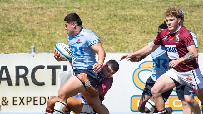 Oniti Finau in the tackle that injured his ankle playing against the Reds. Picture: Julian Andrews