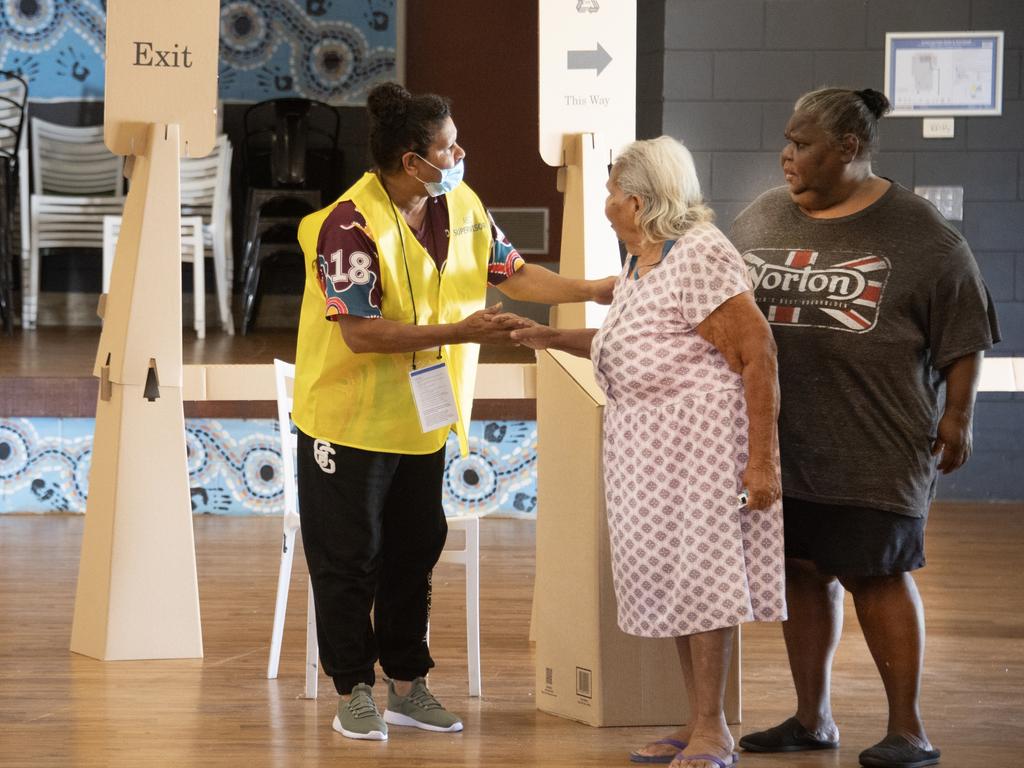 Members of the Indigenous community of Yarrabah cast their votes in Far North Queensland. Picture: Brian Cassey