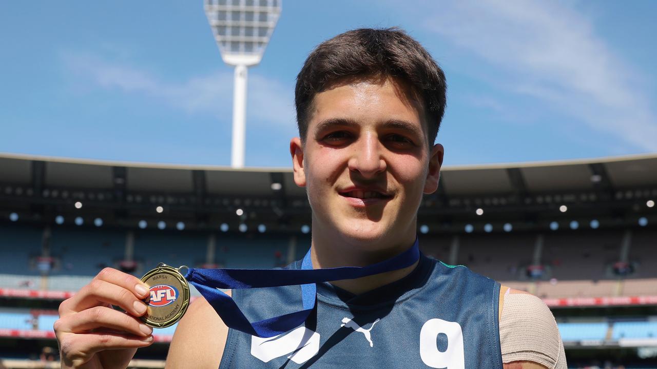 Josh Lindsay was best-on-ground for his side in the U17 futures game. Picture: Daniel Pockett/AFL Photos/via Getty Images