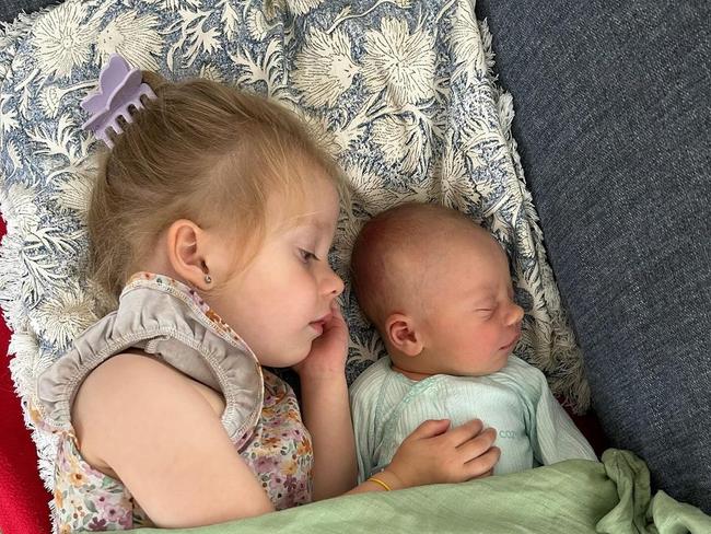 Harper playing big sister to her little brother Koby. Picture Instagram