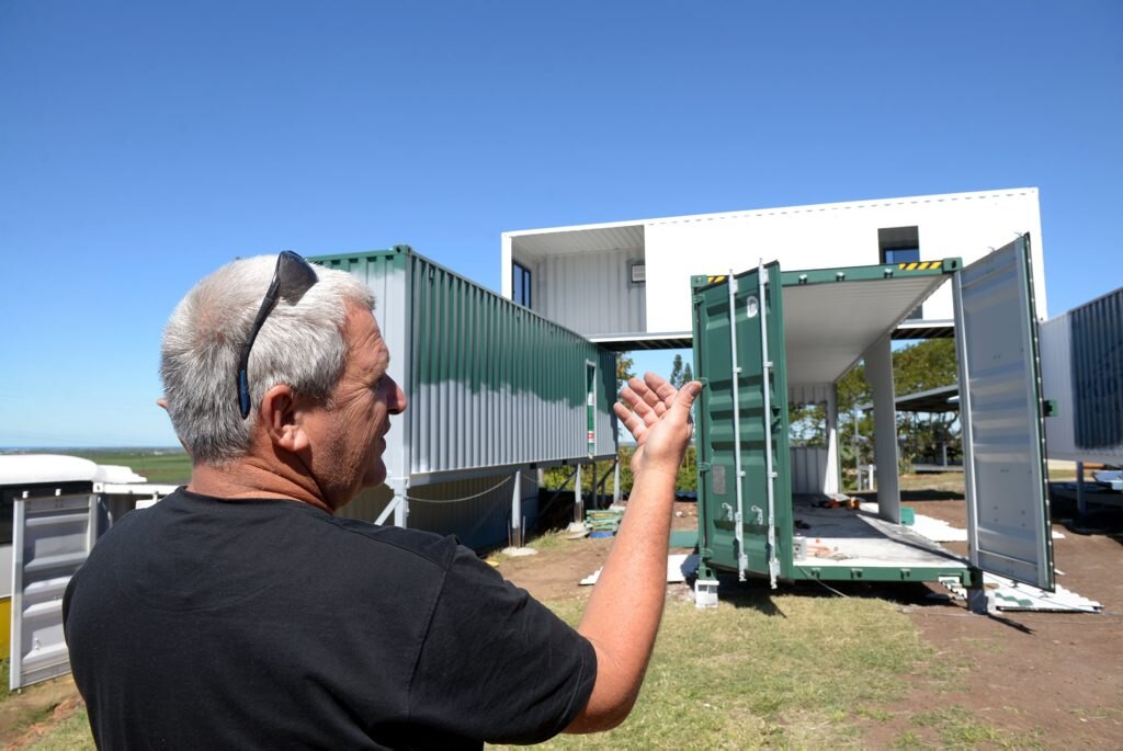 GRAND DESIGN: Phil Murphy is building a unique house on The Hummock out of shipping containers. Photo taken on 27 April 2015. Photo: Max Fleet / NewsMail. Picture: Max Fleet