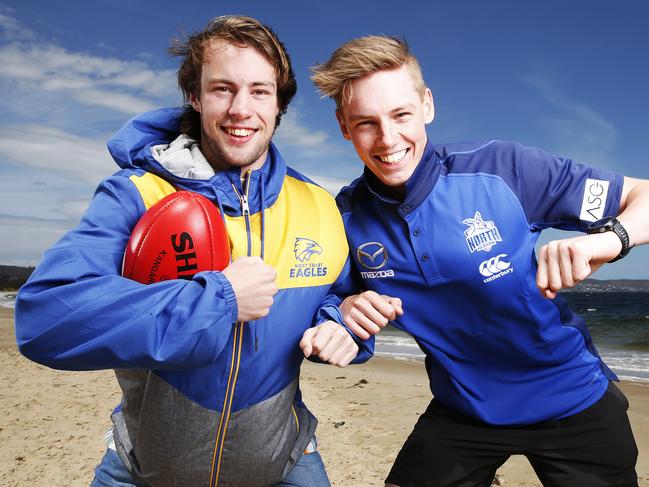 Mitch O’Neill, 18, left, if off to the West Coast while Matt McGuinness, 19, will be heading to North Melbourne. Picture: ZAK SIMMONDS