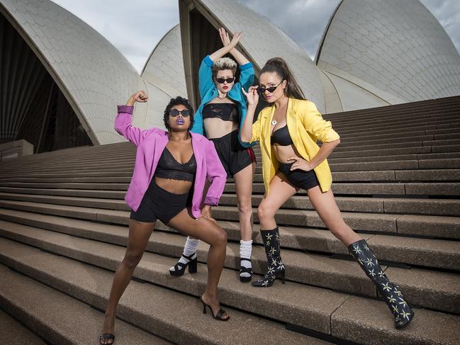 Stelly G, Megana Holiday Stella G, Megana Holiday and Emma May Gibson ahead of All About Women at the Sydney Opera House. Picture: Troy Snook