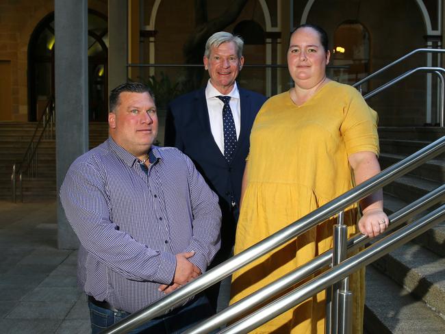 Parents Peter and Sarah Milosevic with local State Member for Lockyer Jim McDonald pictured at Queensland Parliament where SophieÃs Law was being tabled. Peter and Sarah lost their baby after a drunk driver hit them. Brisbane Thursday 25th May 2023 Picture David Clark