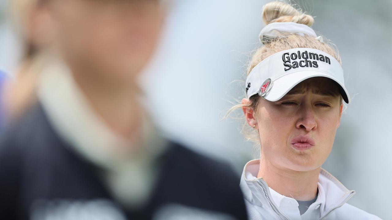 THE WOODLANDS, TEXAS - APRIL 21: Nelly Korda of the United States looks on from the second tee during the final round of The Chevron Championship at The Club at Carlton Woods on April 21, 2024 in The Woodlands, Texas. (Photo by Andy Lyons/Getty Images)