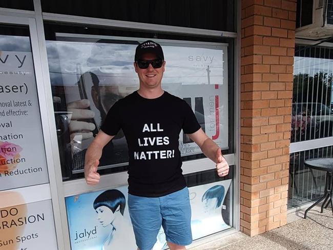 Robert Holt with an ‘All Lives Matter’ shirt. Picture: Supplied.