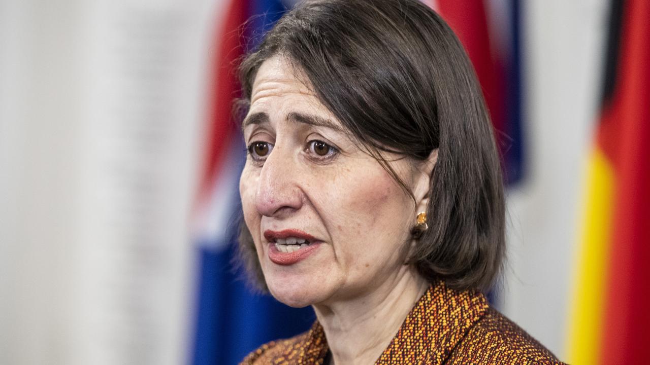 NSW Premier Gladys Berejiklian speaks during a press conference, giving out the good news of NSW’s low numbers. Picture: Jenny Evans/Getty Images