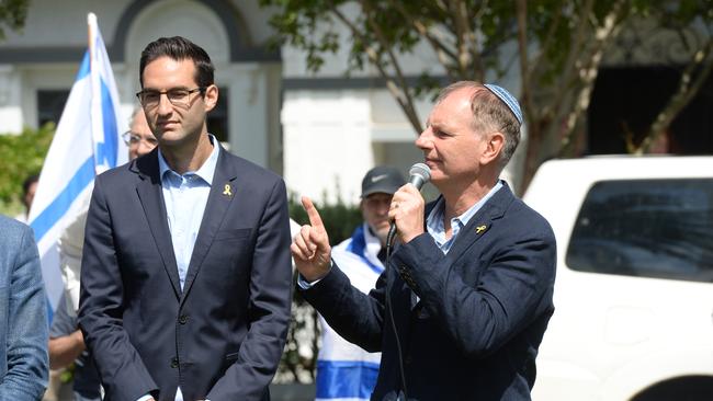 Victorian Liberal Party deputy leader David Southwick speaks at a vigil near the Adass Israel Synagogue of Melbourne after it was destroyed by fire on Friday. Picture: Andrew Henshaw/NewsWire