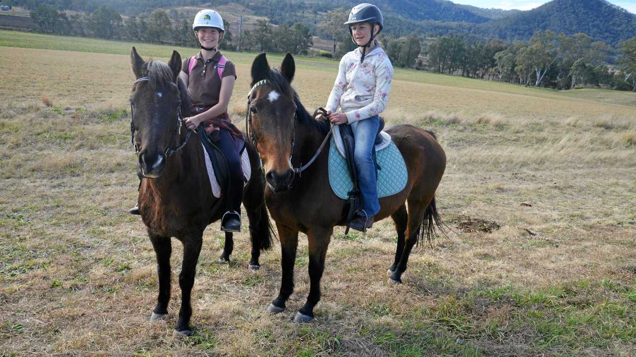 Warwick riders Helena Faa and Indigo Douglas at the end of the Killarney Waddle, Saddle and Pedal trek. Picture: Gerard Walsh