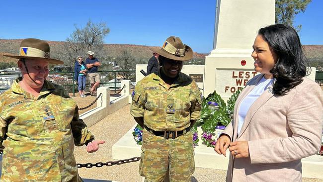 NT Senator Jacinta Nampijinpa Price at an Anzac Day ceremony in Alice Springs on April 25, 2024.