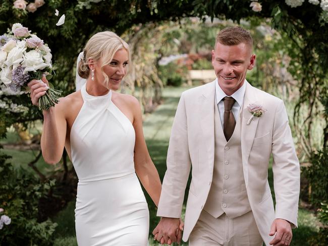 Star jockeys Jamie Kah and Ben Melham got married on Sunday. Picture: Katie Harmsworth ,