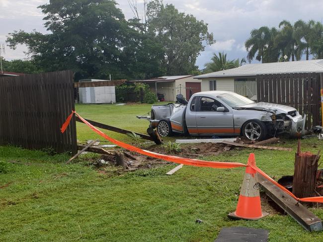 A Ford Falcon ute with an orange pinstripe slammed through a pole late on Thursday night and caused a power outage lasting into Friday, January 13. Photo: Contributed