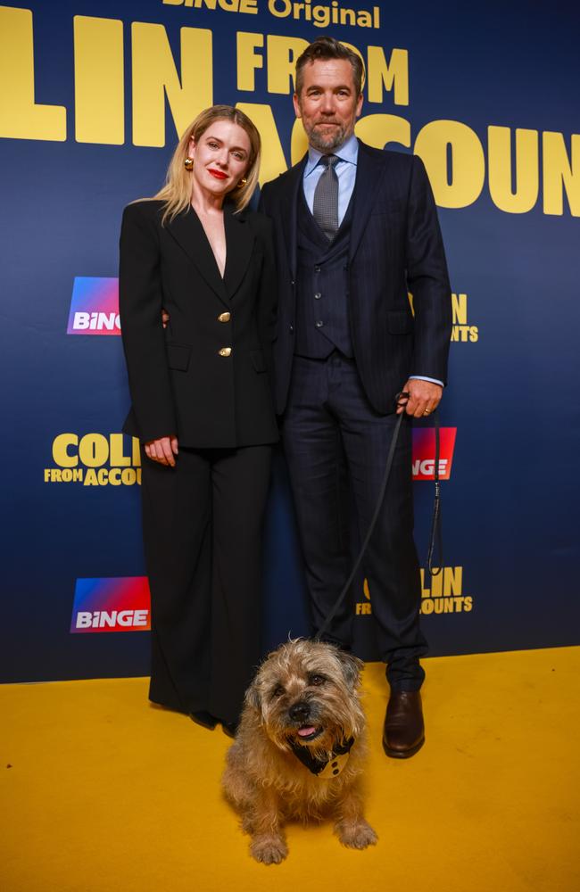 Lead actors Harriet Dyer, Colin the dog and Patrick Brammall. Picture: Justin Lloyd