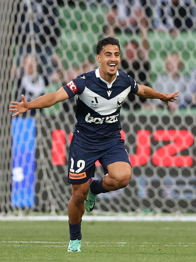 Daniel Arzani after scoring a goal for Melbourne Victory in the A-League. Photo: Robert Cianflone/Getty Images